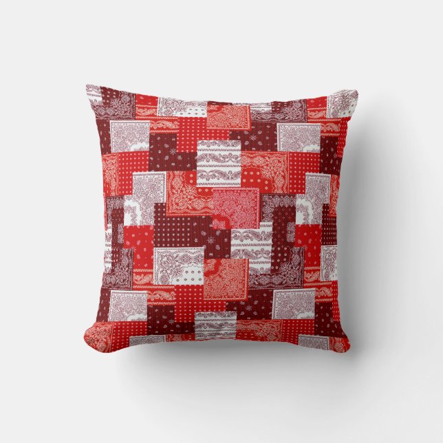 Coussin Motif de couture patchwork paisley bandana rouge (Recto)