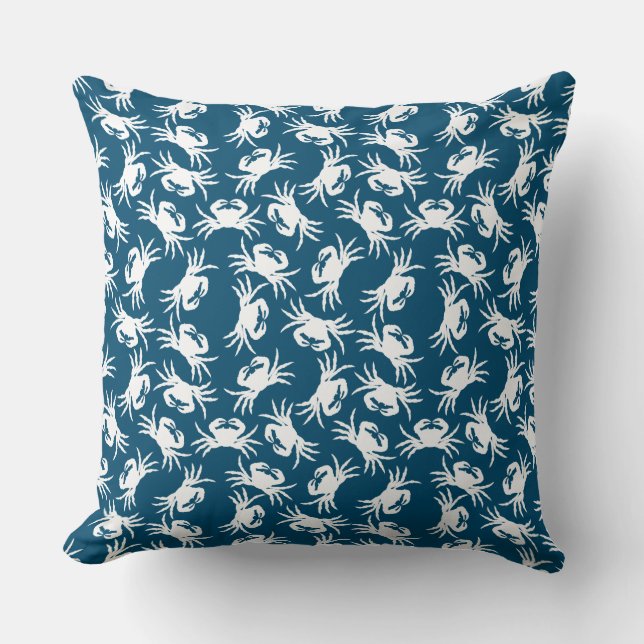 Coussin Motif de crabe blanc et bleu sans joint (Recto)