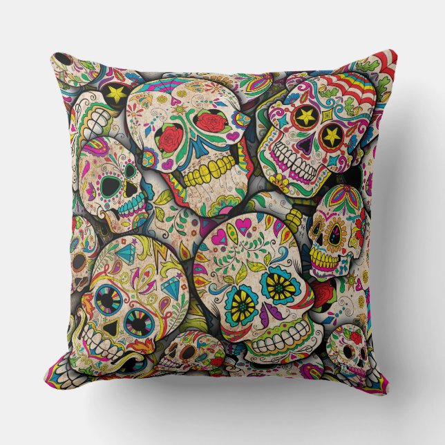 Coussin Motif de crâne en sucre le plus vendu (Recto)