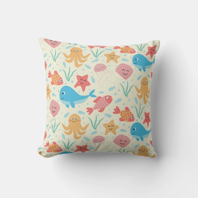 Coussin Motif de créatures drôles sous la mer  (Recto)