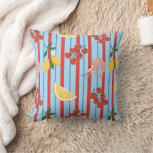 Coussin Motif de crevettes et d'agrumes méditerranéens