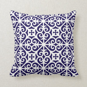 Coussin Motif de croix de rouleau de coeur dans le cobalt