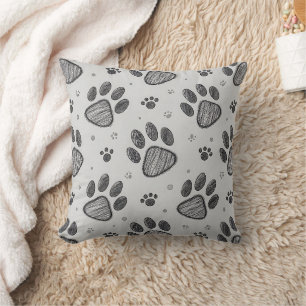 Coussin Motif de croquis d'empreinte de patte minimaliste