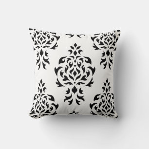 Coussin Motif de Damas de crête - Noir sur Blanc