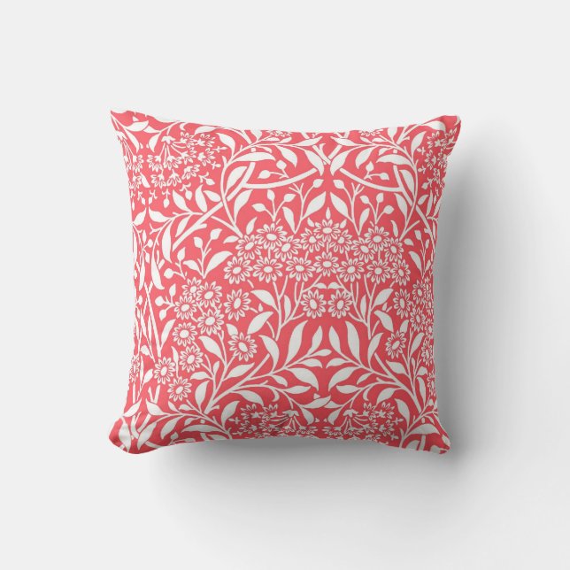 Coussin Motif de Damas de la floraison rouge (Recto)
