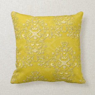 Coussin Motif de Damas florales jaunes vibrants
