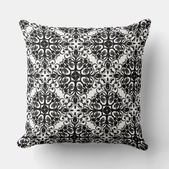 Coussin Motif de Damas Lancer l'oreiller/noir et blanc (Recto)