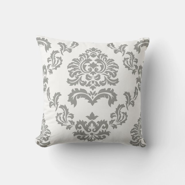 Coussin Motif de damassé blanc et gris-clair (Recto)