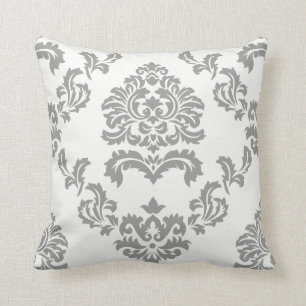 Coussin Motif de damassé blanc et gris-clair