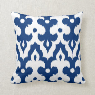 Coussin Motif de damassé d'Ikat de Marocain, bleu de