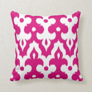 Coussin Motif de damassé d'Ikat de Marocain, rose fuchsia