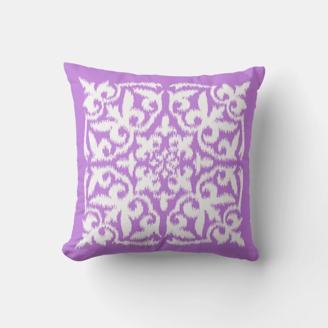 Coussin Motif de damassé d'Ikat - lavande et blanc (Recto)