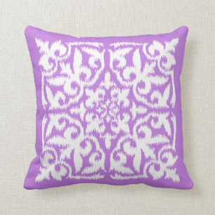 Coussin Motif de damassé d'Ikat - lavande et blanc