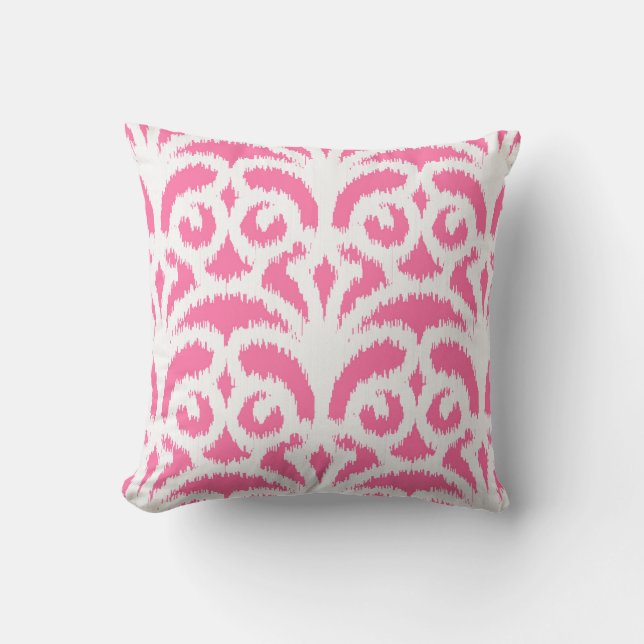 Coussin Motif de damassé d'Ikat - rose indien (Recto)