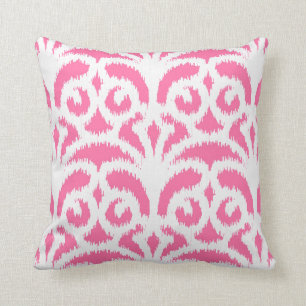 Coussin Motif de damassé d'Ikat - rose indien