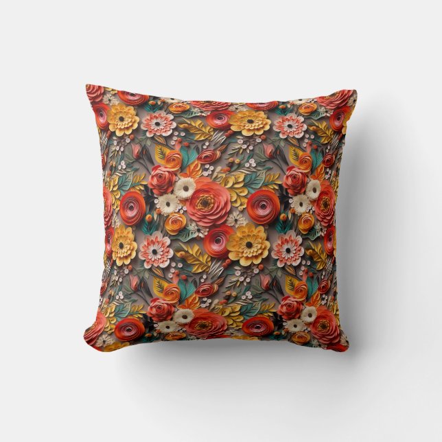 Coussin motif de découpage papier floral 3d (Recto)
