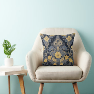 Coussin Motif de dentelle florale jaune bleu vintage éléga