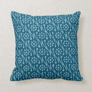 Coussin Motif de dessin floral Batik élégant en bleu Turqu