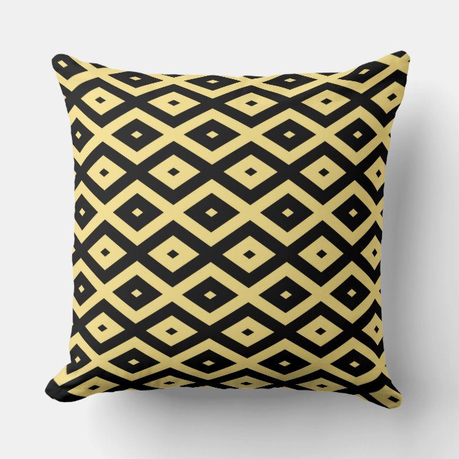 Coussin Motif de diamant jaune citron et noir (Recto)