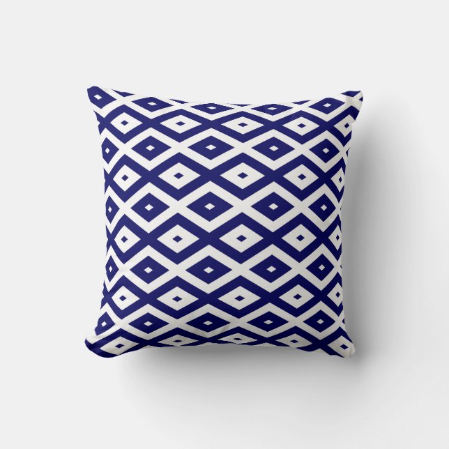 Coussin Motif de diamants bleu et blanc de la marine (Recto)