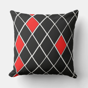 Coussin Motif de diamants rouges noirs blancs tend
