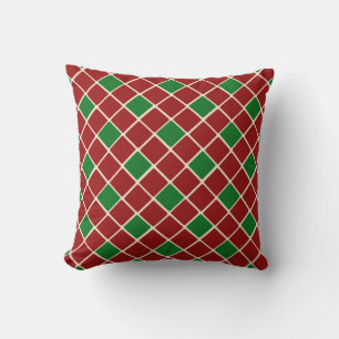 Coussin Motif de diamants vert foncé et rouge foncé
