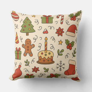 Coussin Motif de doodle de Noël joyeux
