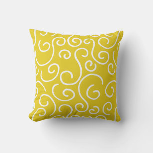 Coussin Motif de doodle jaune et blanc moutarde