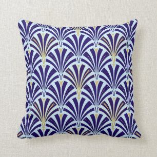 Coussin Motif de fan d'art déco - bleu de cobalt et de