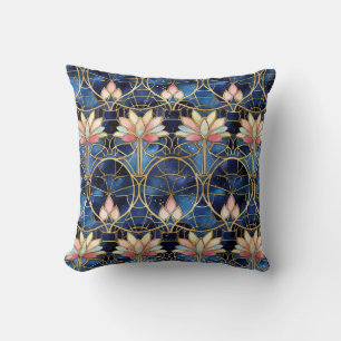 Coussin Motif de faux vitrail de lotus rose élégant