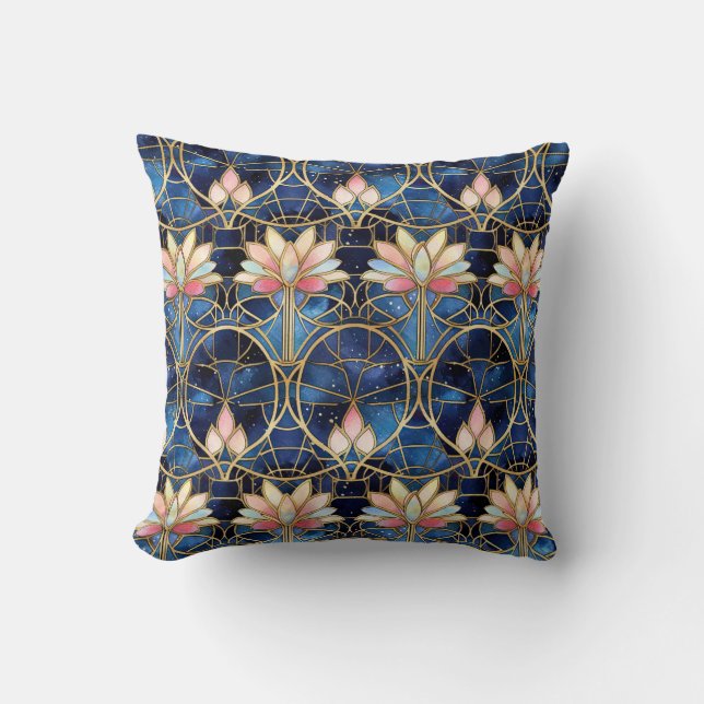 Coussin Motif de faux vitrail de lotus rose élégant (Recto)