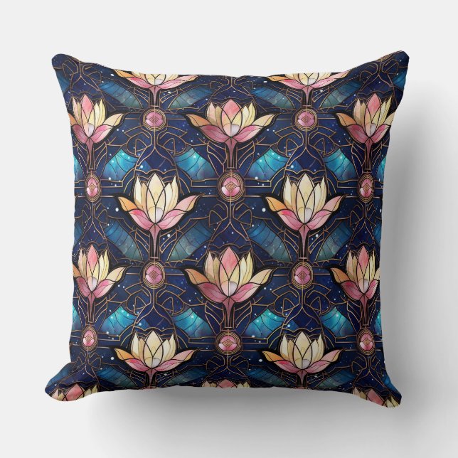 Coussin Motif de faux vitrail élégant de lotus rose (Recto)