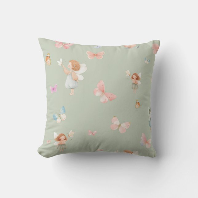 Coussin Motif de fée pastel, design de papillon mignon pou (Recto)