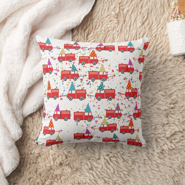 Coussin Motif de fête de camion de pompiers rouge (Couverture)