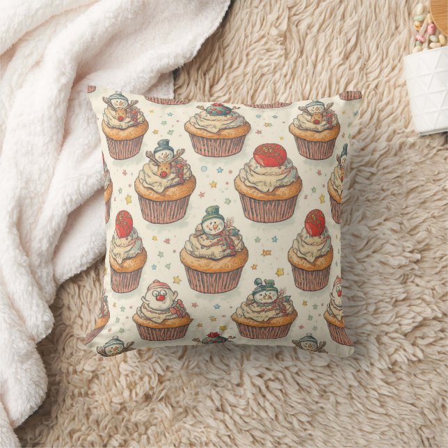 Coussin Motif de fête de cupcakes de Noël | Desserts migno (Couverture)