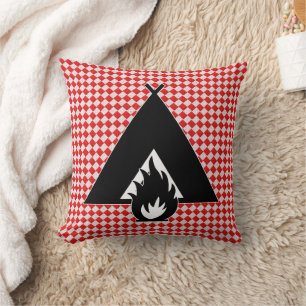 Coussin Motif de feu de camp et de tente sur table de piqu