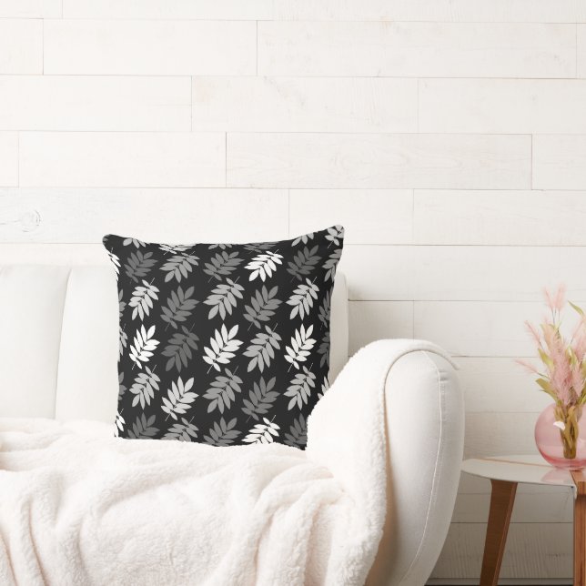 Coussin Motif de feuille aînée noir blanc gris (Canapé)