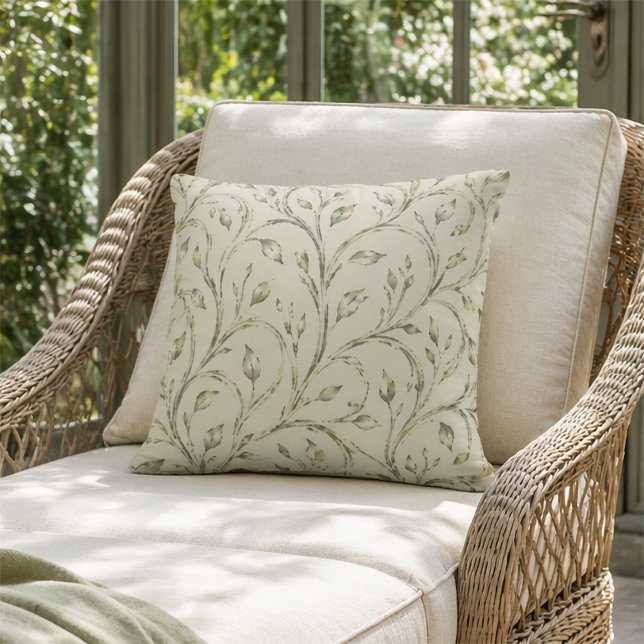 Coussin Motif de feuille botanique vert sauge aquarelle (Créateur téléchargé)