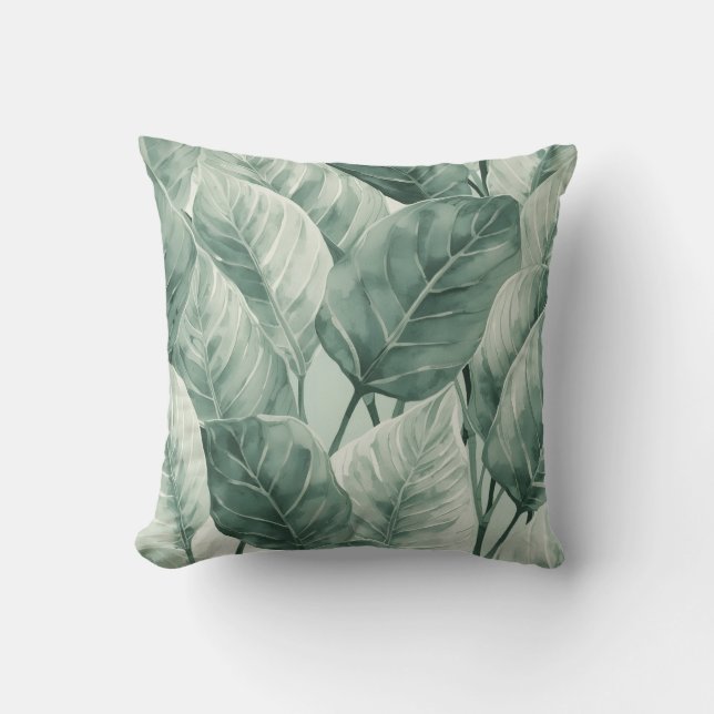 Coussin Motif de feuille botanique verte décoratif (Recto)