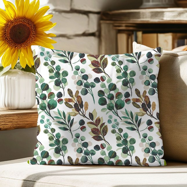 Coussin Motif de feuille de fleur verte esthétique (Créateur téléchargé)