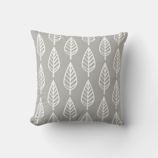 Coussin Motif de feuille de hêtre - gris argenté/gris et (Recto)