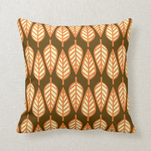 Coussin Motif de feuille de hêtre - orange et brun