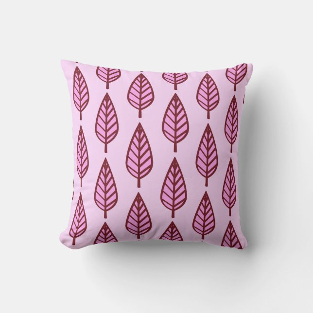 Coussin Motif de feuille de hêtre - rose et bordeaux (Recto)