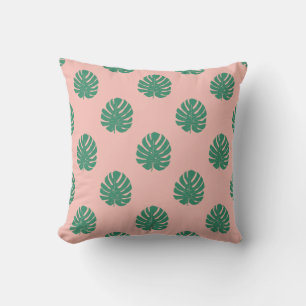 Coussin Motif de feuille de Monstera Tropical Rose et Vert