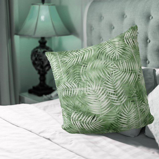 Coussin Motif de feuille de palmier luxuriant vert mousse  (Créateur téléchargé)