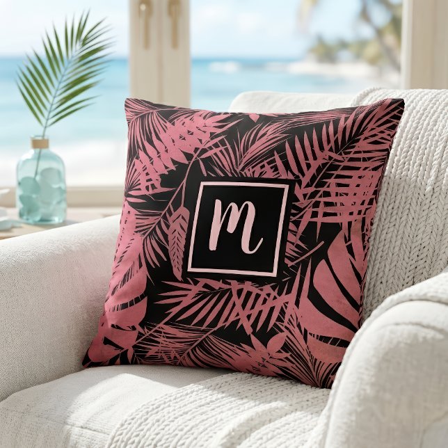 Coussin Motif de feuille de palmier rose en monogramme mod (Créateur téléchargé)