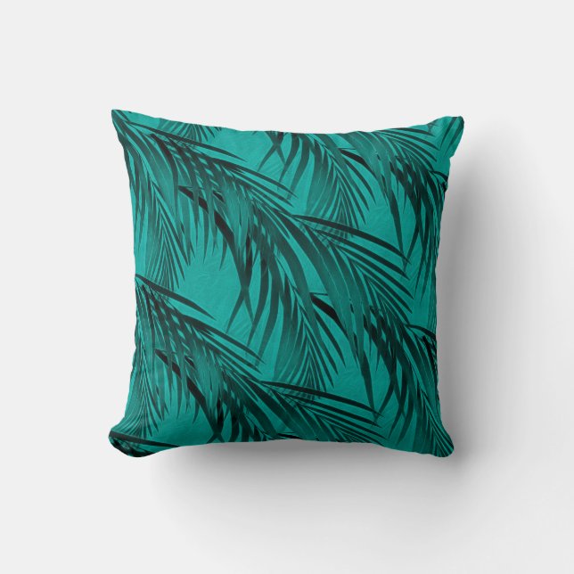 Coussin Motif de feuille de palmier tropicale | Turquoise  (Recto)