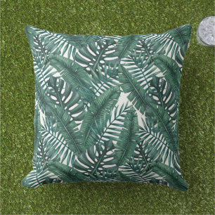 Coussin Motif de feuille de palmier vert foncé tropical