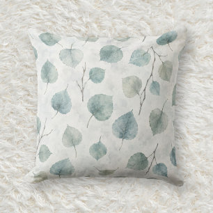 Coussin Motif de feuille de tremble bleu givré
