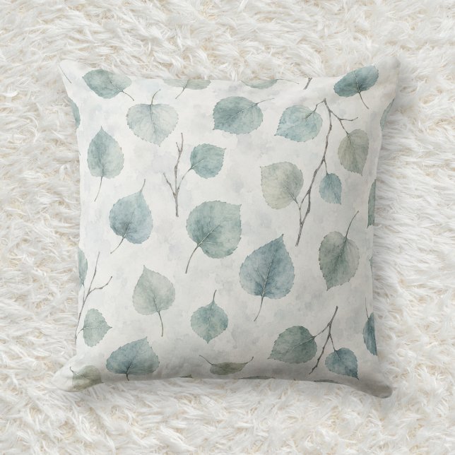 Coussin Motif de feuille de tremble bleu givré (Créateur téléchargé)